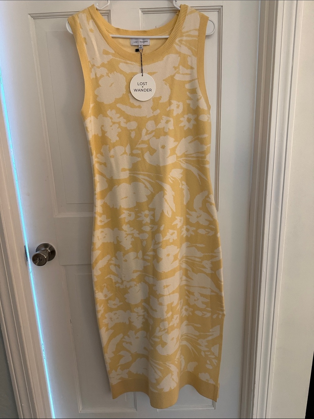 Lost + Wander Yellow & Cream Floral Knit Midi Dress